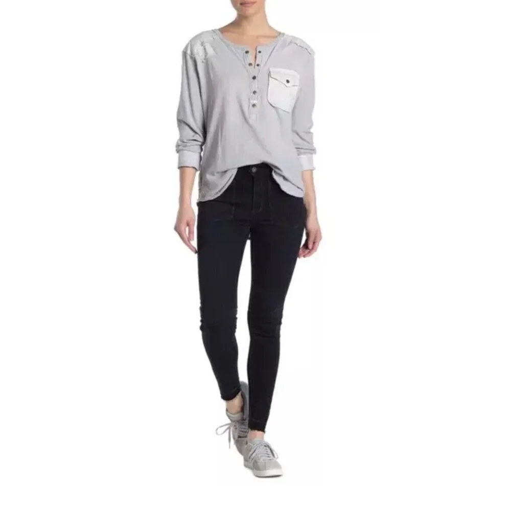 Free People Ivy Mid Rise Released Hem Skinny Jeans Seal Blue NWT‎ $98 Size 30